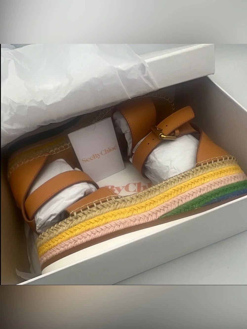 See by Chloé Glyn Tan Leather Espadrille Platform Wedge Sandal EU 40 NEWw/BOX